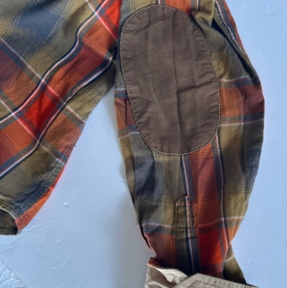 Carbon Men’s Orange/Tan Plaid Corduroy Elbow Long Sleeve Button Down Shirt-Large - Picture 7 of 7
